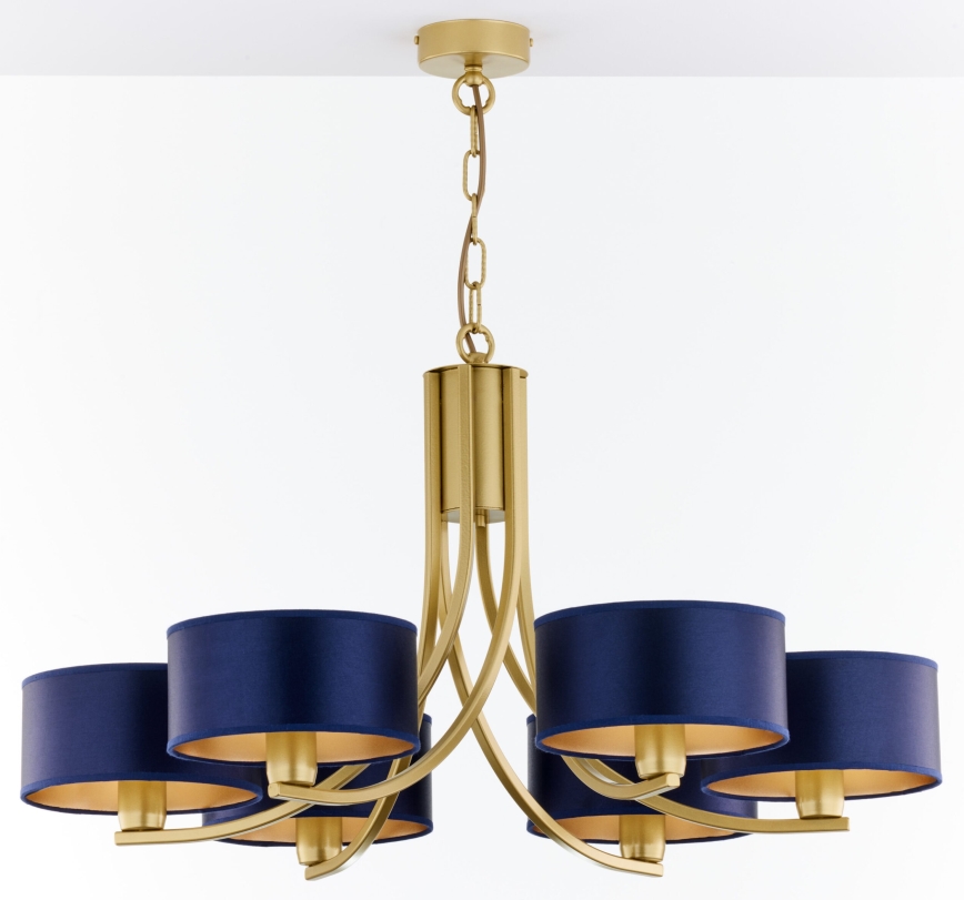 Jupiter 2095 - Závesný luster na retiazke ARTHUR 6xE27/15W/230V modrá/zlatá