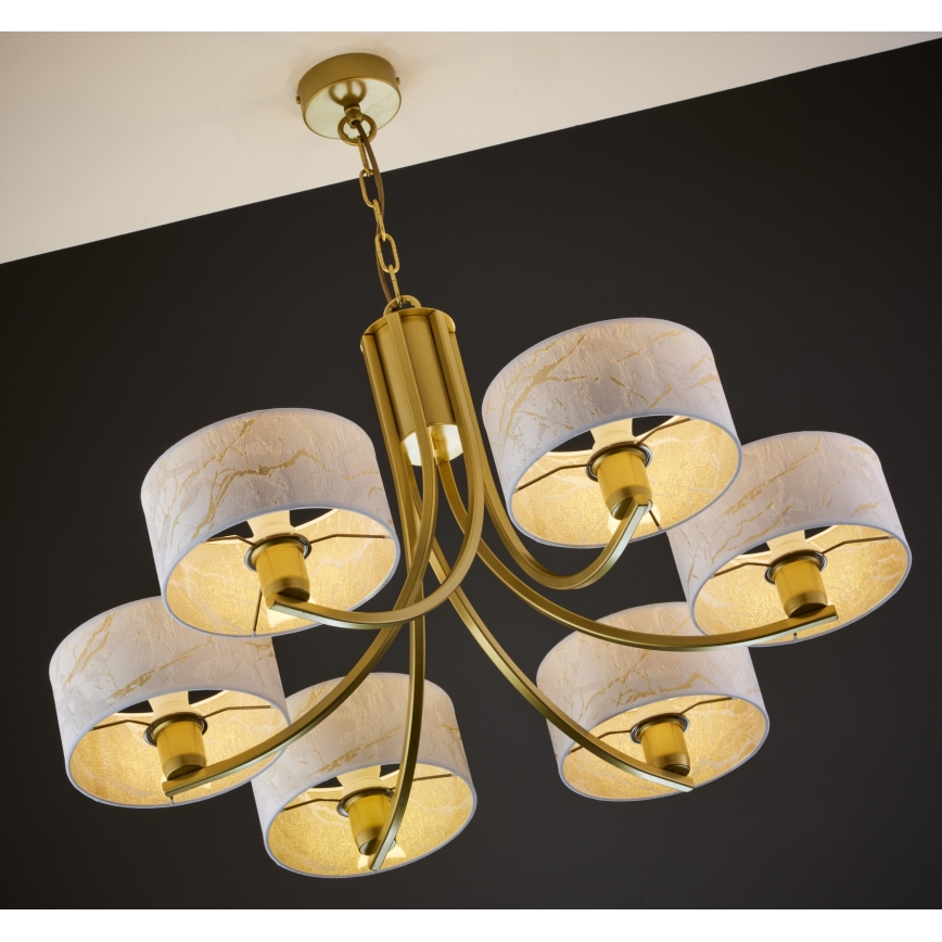 Jupiter 2098 - Luster na reťazi ARTHUR 6xE27/15W/230V biela/zlatá/mramorový dekor