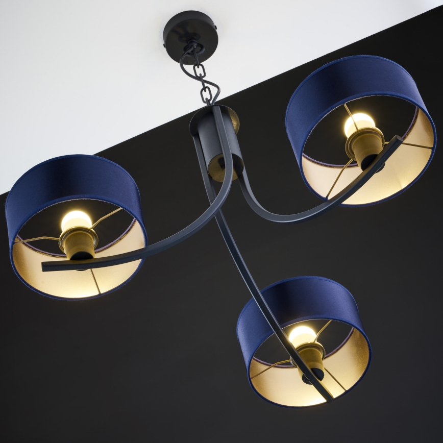 Jupiter 2099 - Luster na reťazi ARTHUR 3xE27/15W/230V modrá/čierna