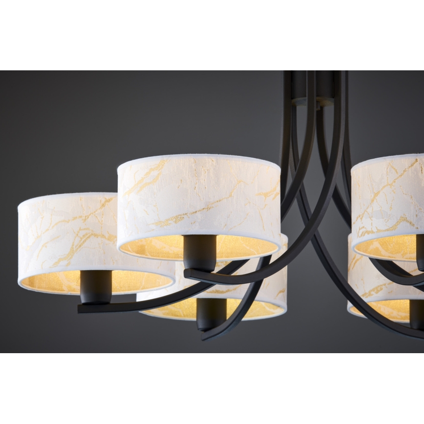 Jupiter 2105 - Závesný luster na reťazi ARTHUR 6xE27/15W/230V biela/čierna/mramorový dekor