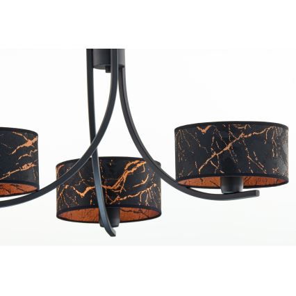 Jupiter 2106 - Závesný luster na reťazi ARTHUR 3xE27/15W/230V čierna/oranžová/mramorový dekor