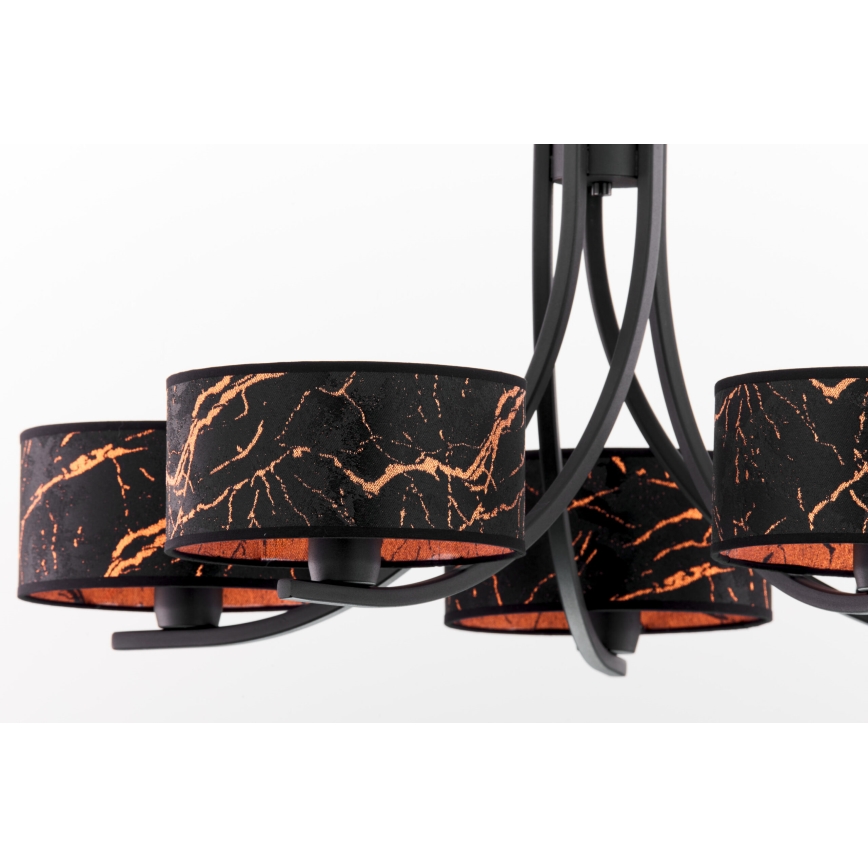 Jupiter 2107 - Luster na reťazi ARTHUR 5xE27/15W/230V čierna/oranžová/mramorový dekor