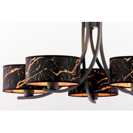 Jupiter 2107 - Luster na reťazi ARTHUR 5xE27/15W/230V čierna/oranžová/mramorový dekor