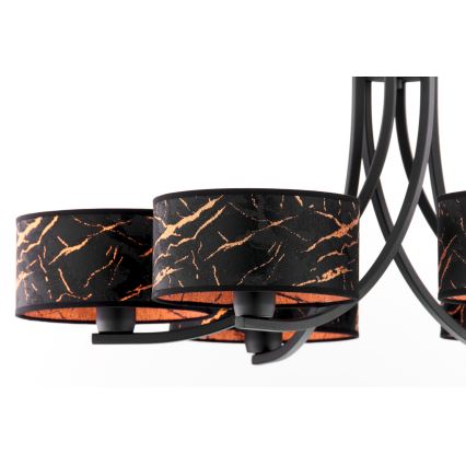 Jupiter 2108 - Luster na reťazi ARTHUR 6xE27/15W/230V čierna/oranžová/mramorový dekor
