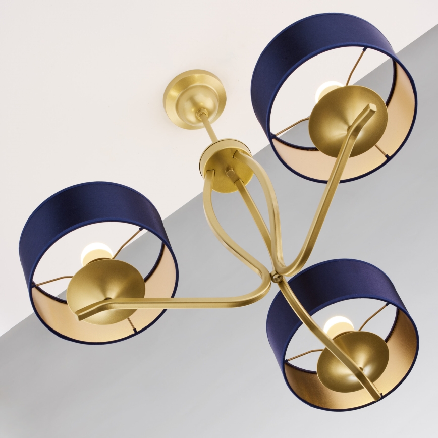 Jupiter 2113 - Luster na tyči KASZMIR 3xE27/15W/230V modrá/zlatá