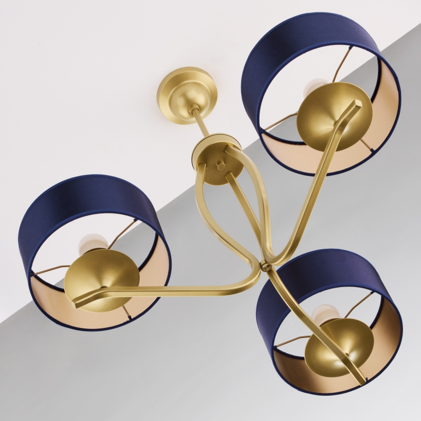 Jupiter 2113 - Luster na tyči KASZMIR 3xE27/15W/230V modrá/zlatá