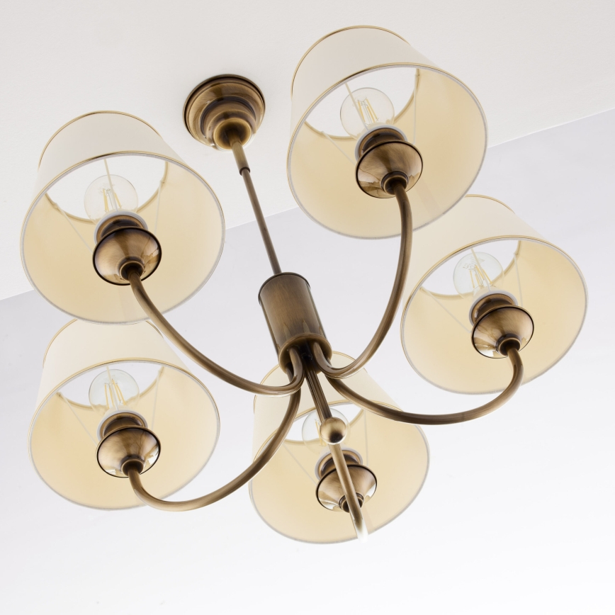 Jupiter 2133 - Luster na tyči CLASSIC 5xE27/15W/230V bronz/patina/krémová
