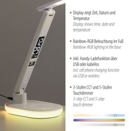 JUST LIGHT. 11018-16 - LED RGBW Stmievateľná dotyková stolná lampa s bezdrôtovým nabíjaním TINA LED/4W/230V biela
