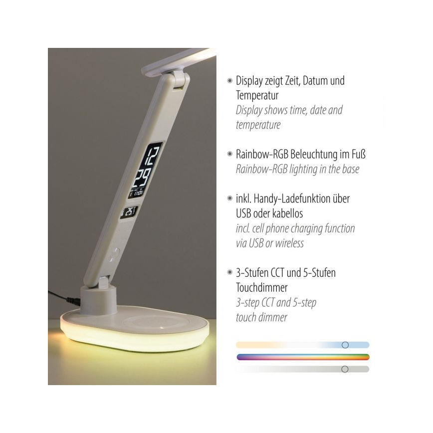 JUST LIGHT. 11018-16 - LED RGBW Stmievateľná dotyková stolná lampa s bezdrôtovým nabíjaním TINA LED/4W/230V biela