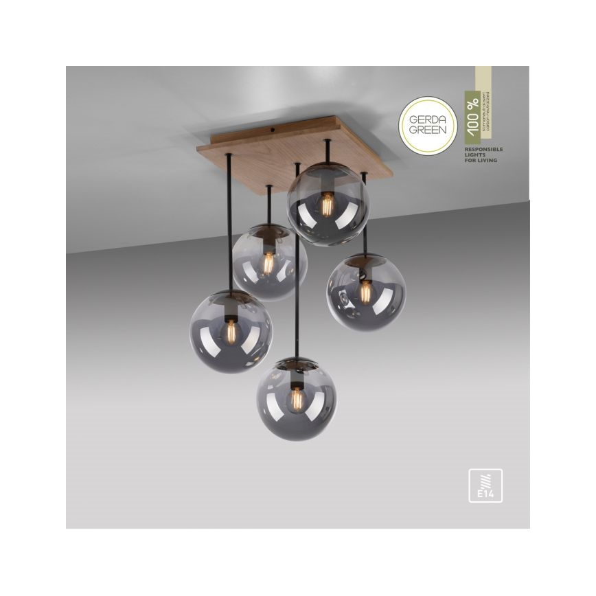 JUST LIGHT. 11395-79 - Luster na tyči WIDOW 5xE14/25W/230V dub