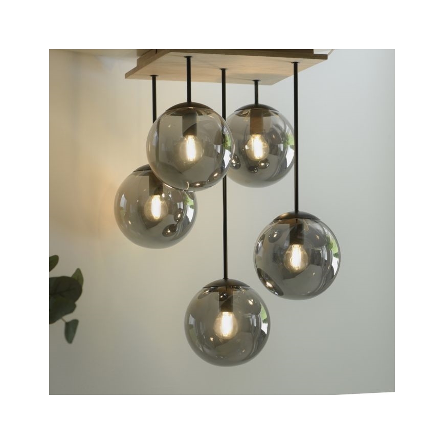 JUST LIGHT. 11395-79 - Luster na tyči WIDOW 5xE14/25W/230V dub
