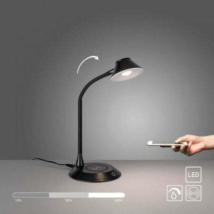 JUST LIGHT. 14414-18 - LED Stmievateľná flexibilná dotyková stolná lampa s bezdrôtovým nabíjaním PUCKI LED/4,5W/230V čierna