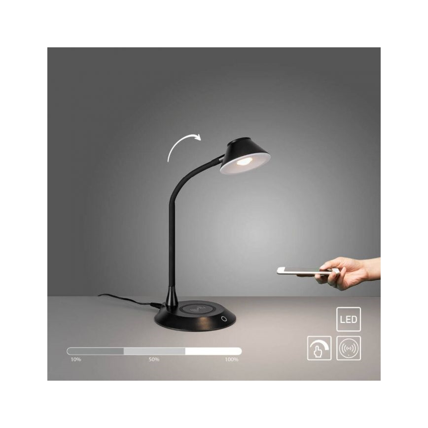 JUST LIGHT. 14414-18 - LED Stmievateľná flexibilná dotyková stolná lampa s bezdrôtovým nabíjaním PUCKI LED/4,5W/230V čierna