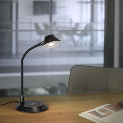 JUST LIGHT. 14414-18 - LED Stmievateľná flexibilná dotyková stolná lampa s bezdrôtovým nabíjaním PUCKI LED/4,5W/230V čierna