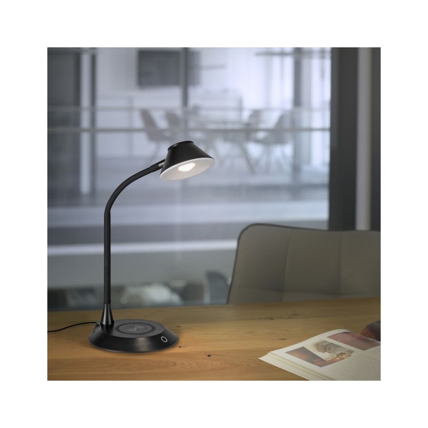 JUST LIGHT. 14414-18 - LED Stmievateľná flexibilná dotyková stolná lampa s bezdrôtovým nabíjaním PUCKI LED/4,5W/230V čierna