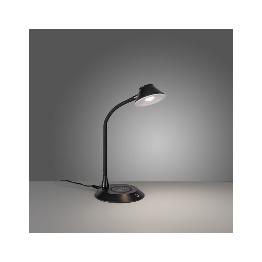 JUST LIGHT. 14414-18 - LED Stmievateľná flexibilná dotyková stolná lampa s bezdrôtovým nabíjaním PUCKI LED/4,5W/230V čierna