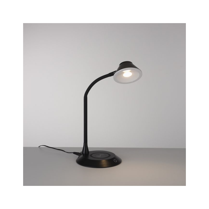 JUST LIGHT. 14414-18 - LED Stmievateľná flexibilná dotyková stolná lampa s bezdrôtovým nabíjaním PUCKI LED/4,5W/230V čierna