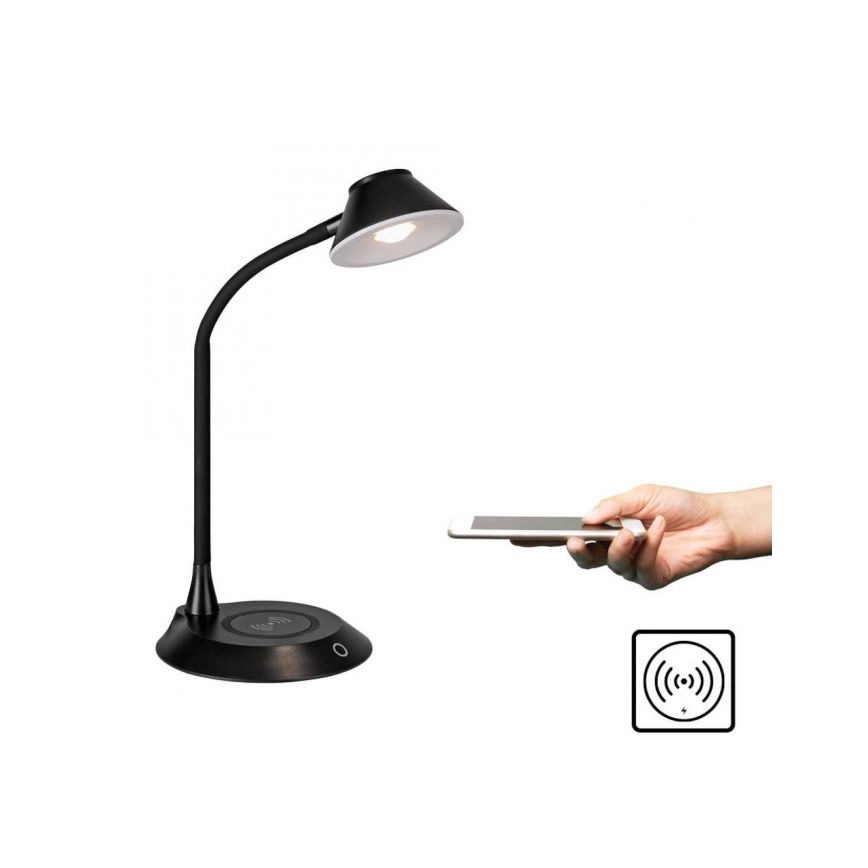 JUST LIGHT. 14414-18 - LED Stmievateľná flexibilná dotyková stolná lampa s bezdrôtovým nabíjaním PUCKI LED/4,5W/230V čierna