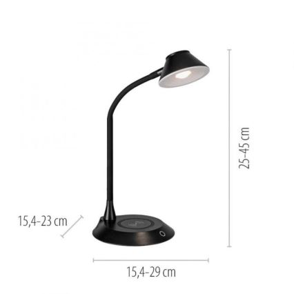 JUST LIGHT. 14414-18 - LED Stmievateľná flexibilná dotyková stolná lampa s bezdrôtovým nabíjaním PUCKI LED/4,5W/230V čierna