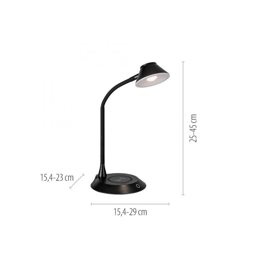 JUST LIGHT. 14414-18 - LED Stmievateľná flexibilná dotyková stolná lampa s bezdrôtovým nabíjaním PUCKI LED/4,5W/230V čierna