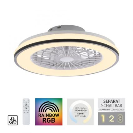 JUST LIGHT. 14447-18 - LED RGBW Stmievateľný stropný ventilátor so svetlom LENO LED/44W/230V 3000-6500K pr. 48,6 cm biela + diaľkové ovládanie