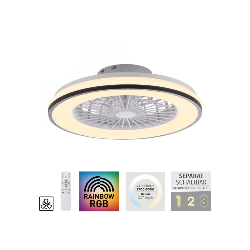 JUST LIGHT. 14447-18 - LED RGBW Stmievateľný stropný ventilátor so svetlom LENO LED/44W/230V 3000-6500K pr. 48,6 cm biela + diaľkové ovládanie