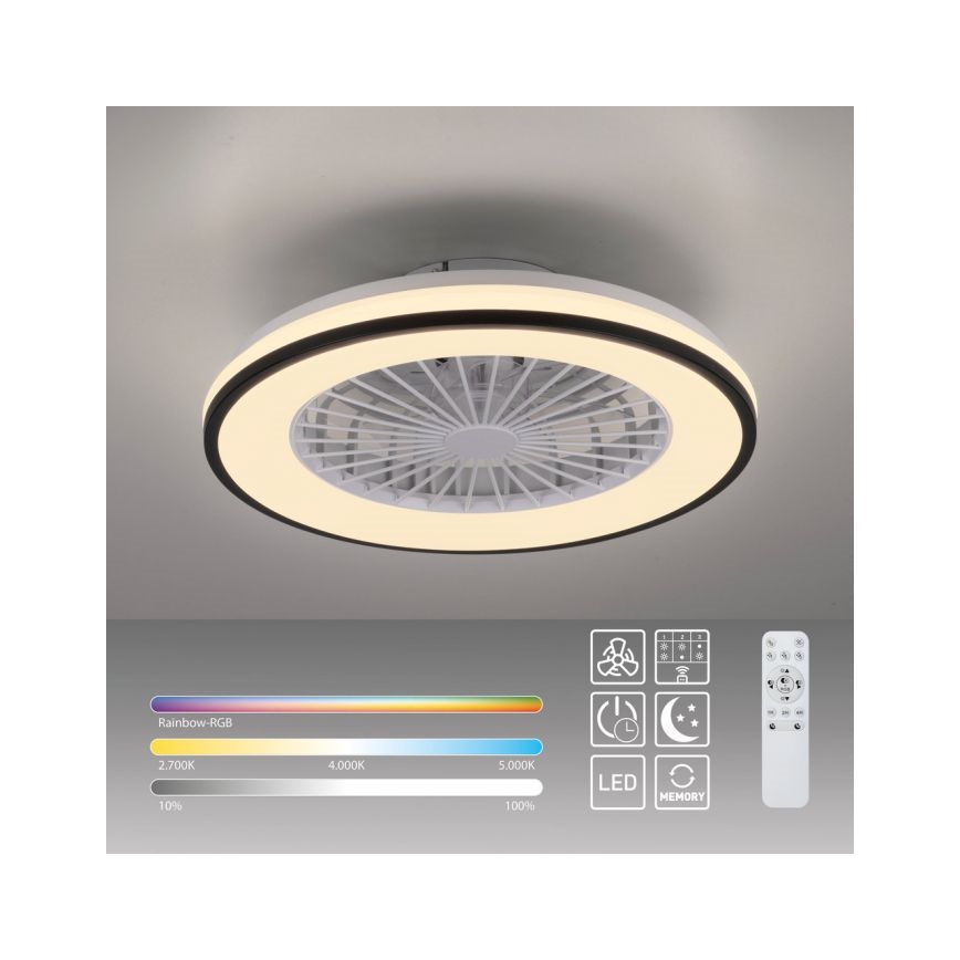 JUST LIGHT. 14447-18 - LED RGBW Stmievateľný stropný ventilátor so svetlom LENO LED/44W/230V 3000-6500K pr. 48,6 cm biela + diaľkové ovládanie