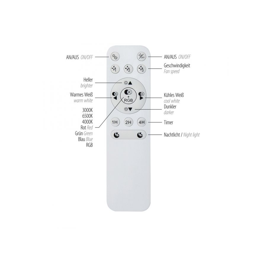 JUST LIGHT. 14447-18 - LED RGBW Stmievateľný stropný ventilátor so svetlom LENO LED/44W/230V 3000-6500K pr. 48,6 cm biela + diaľkové ovládanie