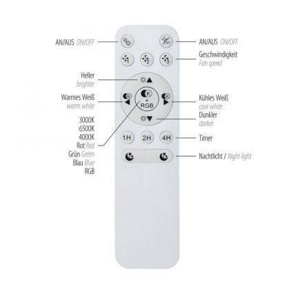 JUST LIGHT. 14447-18 - LED RGBW Stmievaťelný stropný ventilátor so svetlom LENO LED/44W/230V 3000-6500K pr. 48,6 cm biela + diaľkové ovládanie