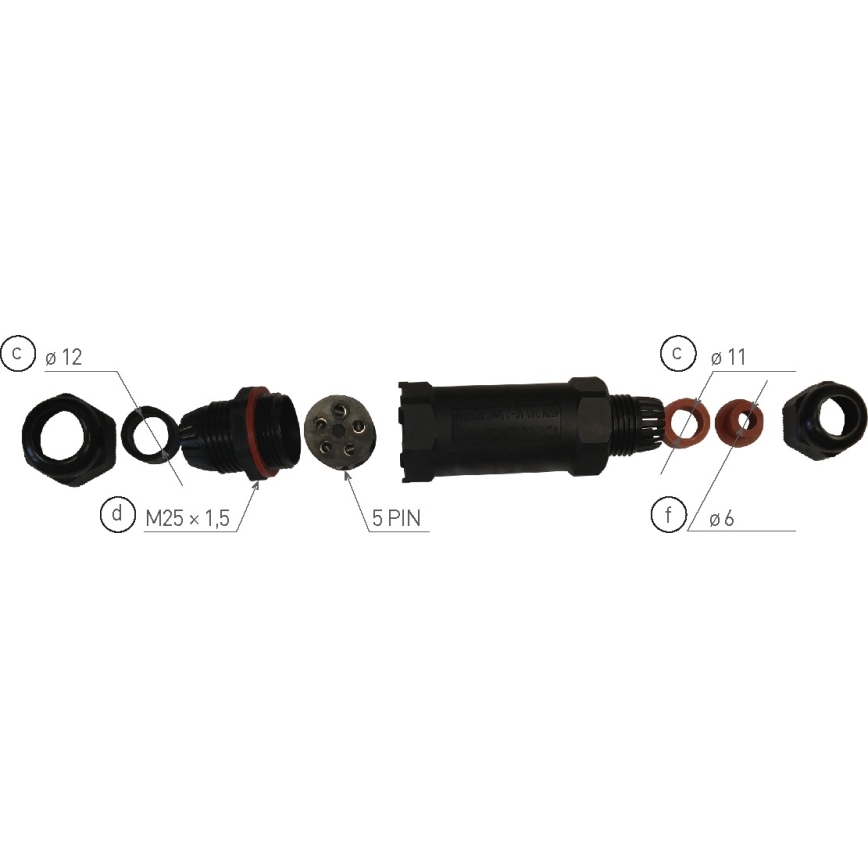 Káblová spojka CSJ 250V/16A IP68 5x1,5 mm²