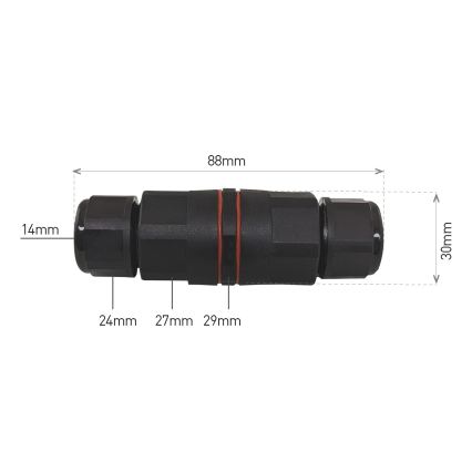 Káblová spojka CWF 250V/16A IP68 3x2,5 mm²