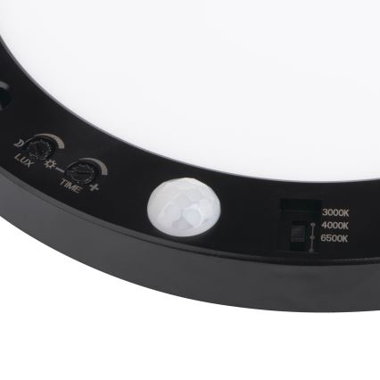 LED Stropné/podhľadové svietidlo so senzorom pohybu 2v1 ERGA LED/17W/230V 3000/4000/6500K čierna