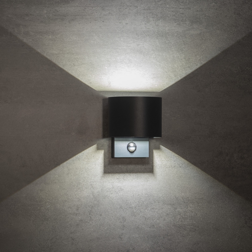LED vonkajšie nástenné svietidlo REKA LED/7W/230V IP54 s pohybovým a súmrakovým senzorom, antracitové, okrúhle