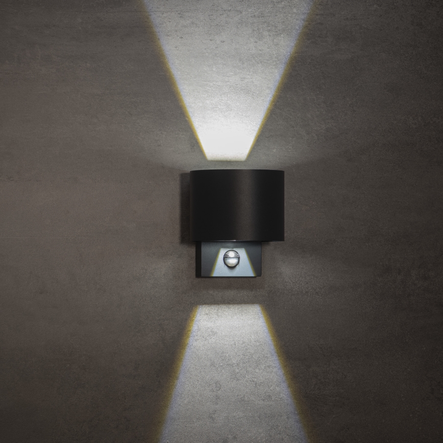 LED vonkajšie nástenné svietidlo REKA LED/7W/230V IP54 s pohybovým a súmrakovým senzorom, antracitové, okrúhle