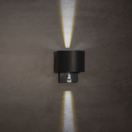 LED vonkajšie nástenné svietidlo REKA LED/7W/230V IP54 s pohybovým a súmrakovým senzorom, antracitové, okrúhle