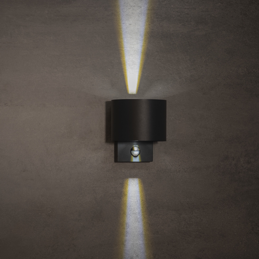 LED vonkajšie nástenné svietidlo REKA LED/7W/230V IP54 s pohybovým a súmrakovým senzorom, antracitové, okrúhle