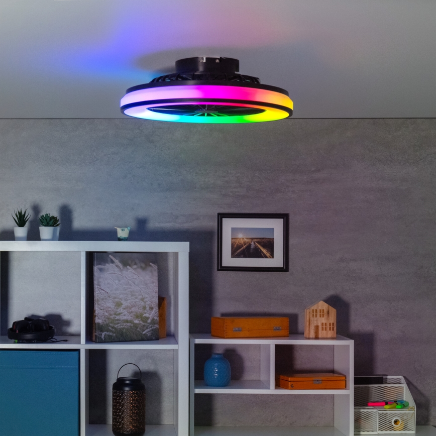 LED RGBW Stmievateľné stropné svietidlo s ventilátorom PLAVE LED/48W/230V 3000/4000/6500K + diaľkové ovládanie