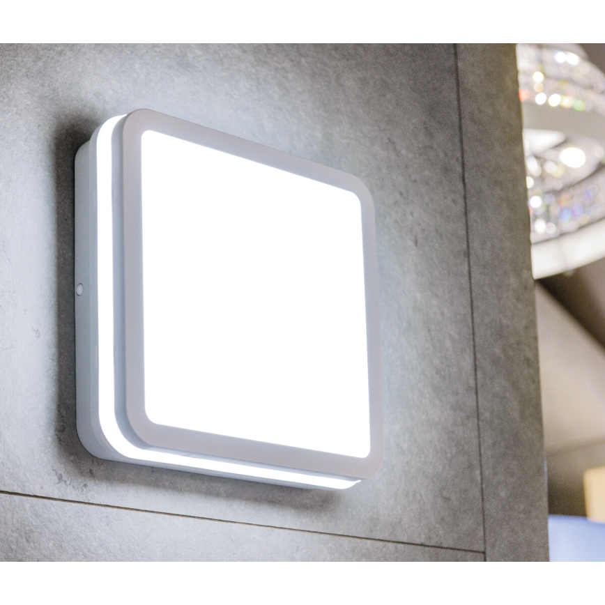 LED Vonkajšie stropné svietidlo so senzorom pohybu BENO LED/12/18W/230V 3000/3500/4000K IP65 biela hranatý