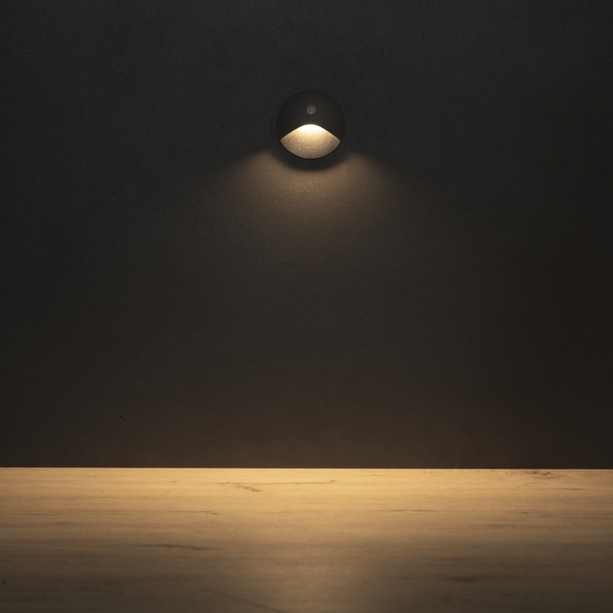 LED schodiskové svietidlo s pohybovým a súmrakovým senzorom EXIN LED/2,5W/230V 3000K IP65 antracitové okrúhle
