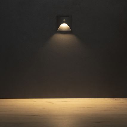 LED schodiskové svietidlo s pohybovým a súmrakovým senzorom EXIN LED/2,5W/230V 3000K IP65 antracitové hranaté