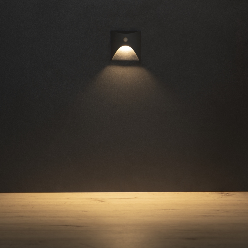 LED schodiskové svietidlo s pohybovým a súmrakovým senzorom EXIN LED/2,5W/230V 3000K IP65 antracitové hranaté