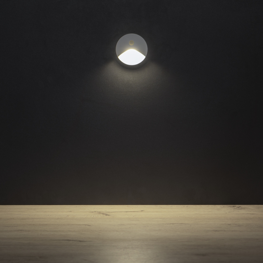 LED svietidlo na schodisko so senzorom pohybu a súmraku EXIN LED/2,5W/230V 4000K IP65 biele okrúhle