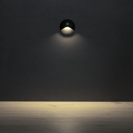 LED schodiskové svietidlo s pohybovým a súmrakovým senzorom EXIN LED/2,5W/230V 4000K IP65 čierne okrúhle