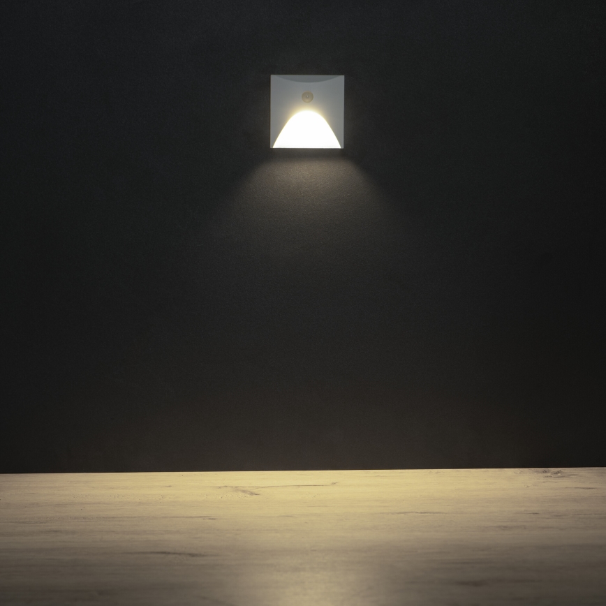 LED schodiskové svietidlo so snímačom pohybu a súmraku EXIN LED/2,5W/230V 4000K IP65 biele hranaté