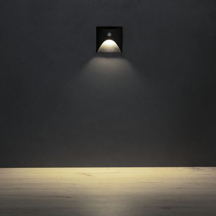 LED schodiskové svietidlo so snímačom pohybu a súmraku EXIN LED/2,5W/230V 4000K IP65 čierne hranaté