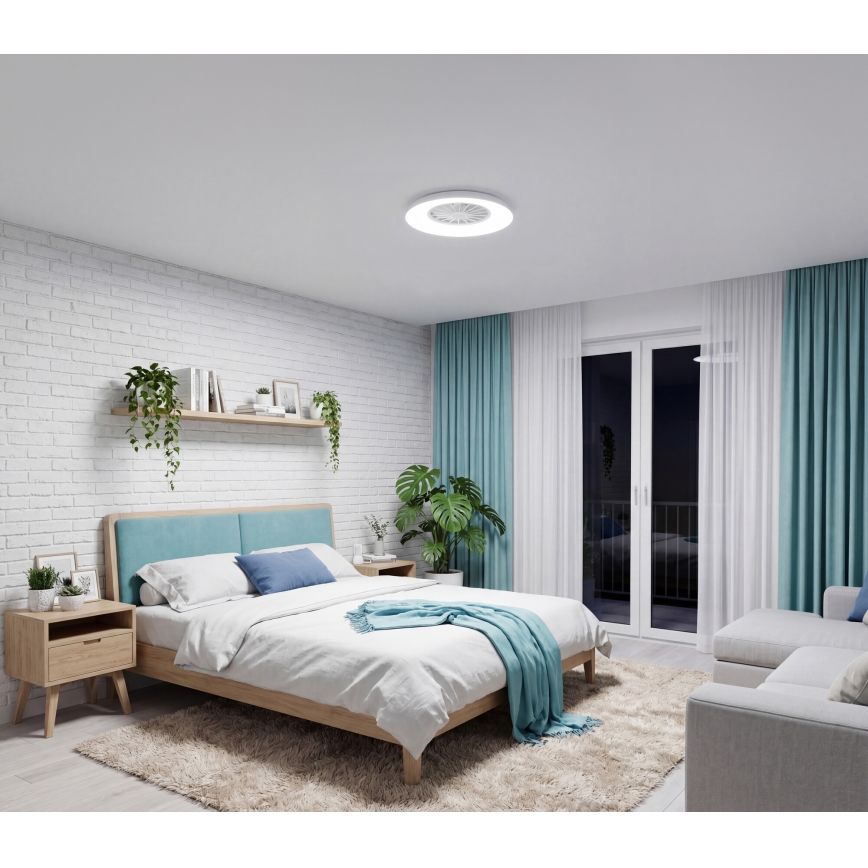 LED RGBW stmievateľné stropné svietidlo s ventilátorom PLAVE PAN LED/24W/230V 3000-6500K pr. 48,5 cm biela + diaľkové ovládanie