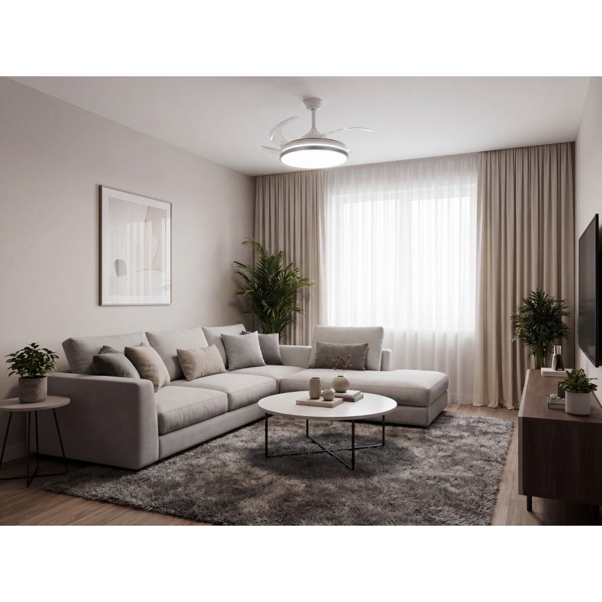 LED Stmievateľné stropné svietidlo s ventilátorom PLAVE LED/36W/230V 3000-6500K strieborná/biela + diaľkové ovládanie