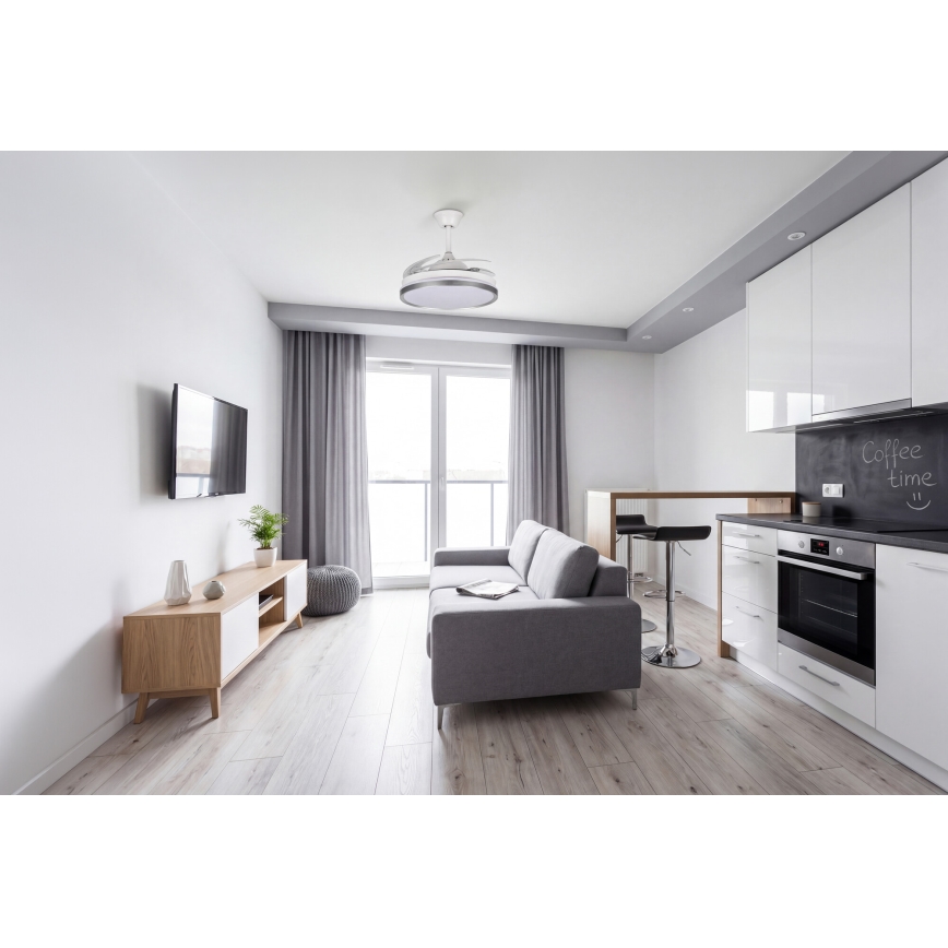 LED Stmievateľné stropné svietidlo s ventilátorom PLAVE LED/36W/230V 3000-6500K strieborná/biela + diaľkové ovládanie