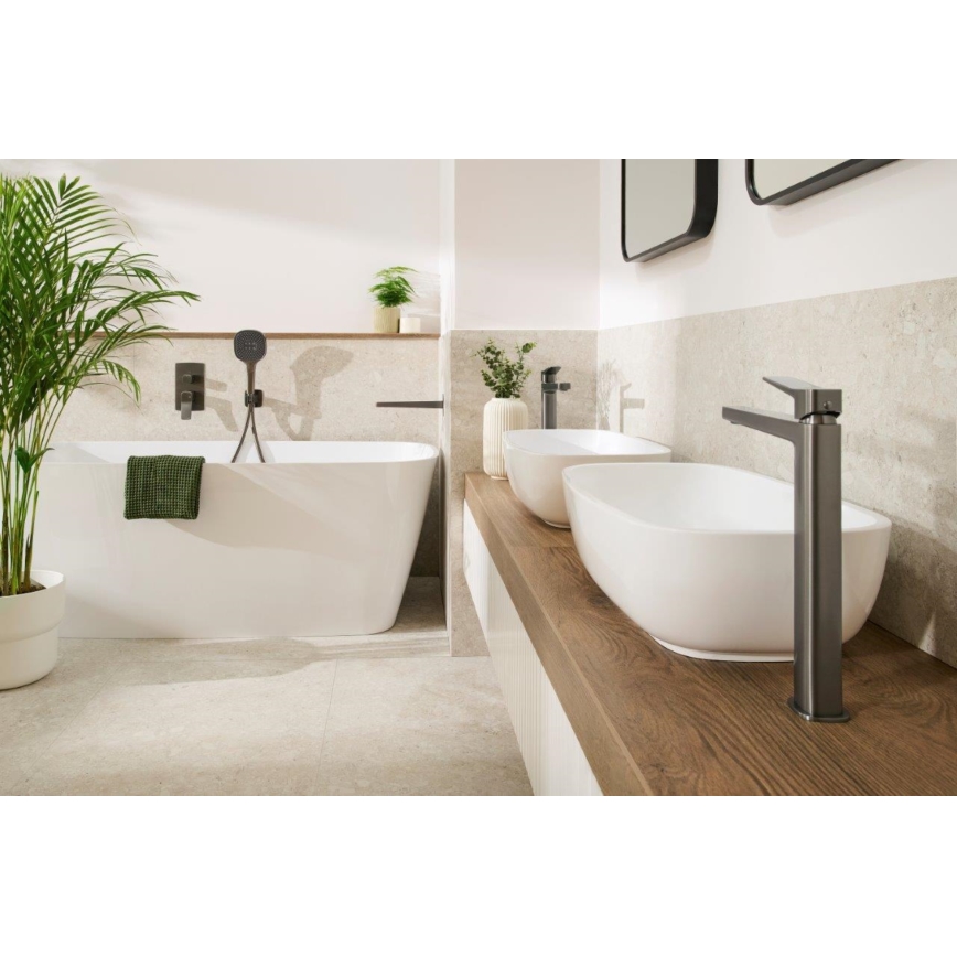 KFA Armatura 4522-815-61 - Umývadlová batéria + vypúšťací ventil MALAGA 15,9 cm metalická sivá