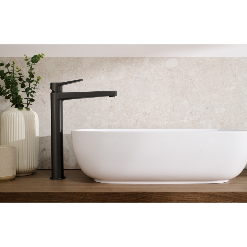 KFA Armatura 4522-815-81 - Umývadlová batéria + výpusť MALAGA 15,9 cm čierna